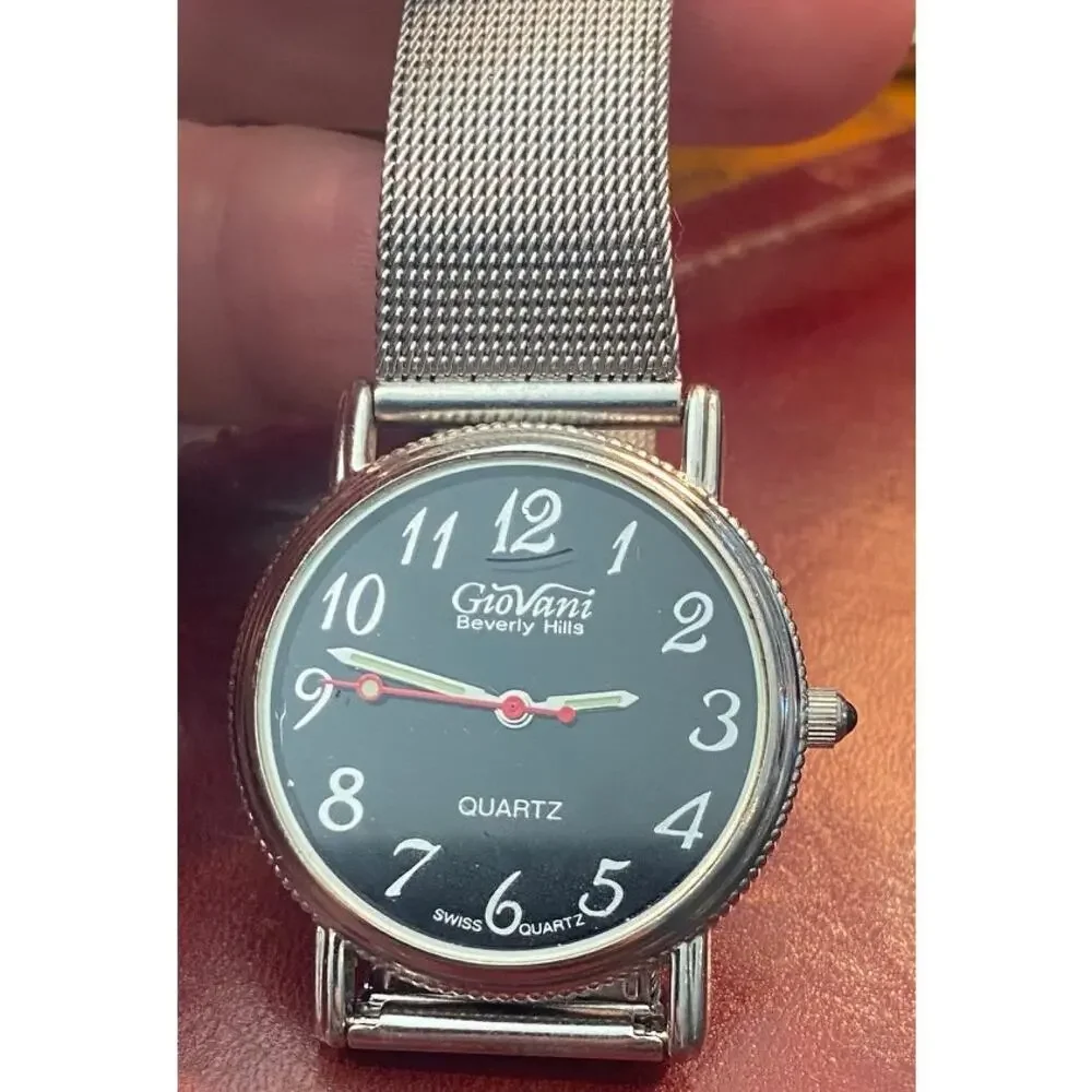 Unissex 34mm Silver Tone Giovani Beverly Hills Watch, Mesh Band